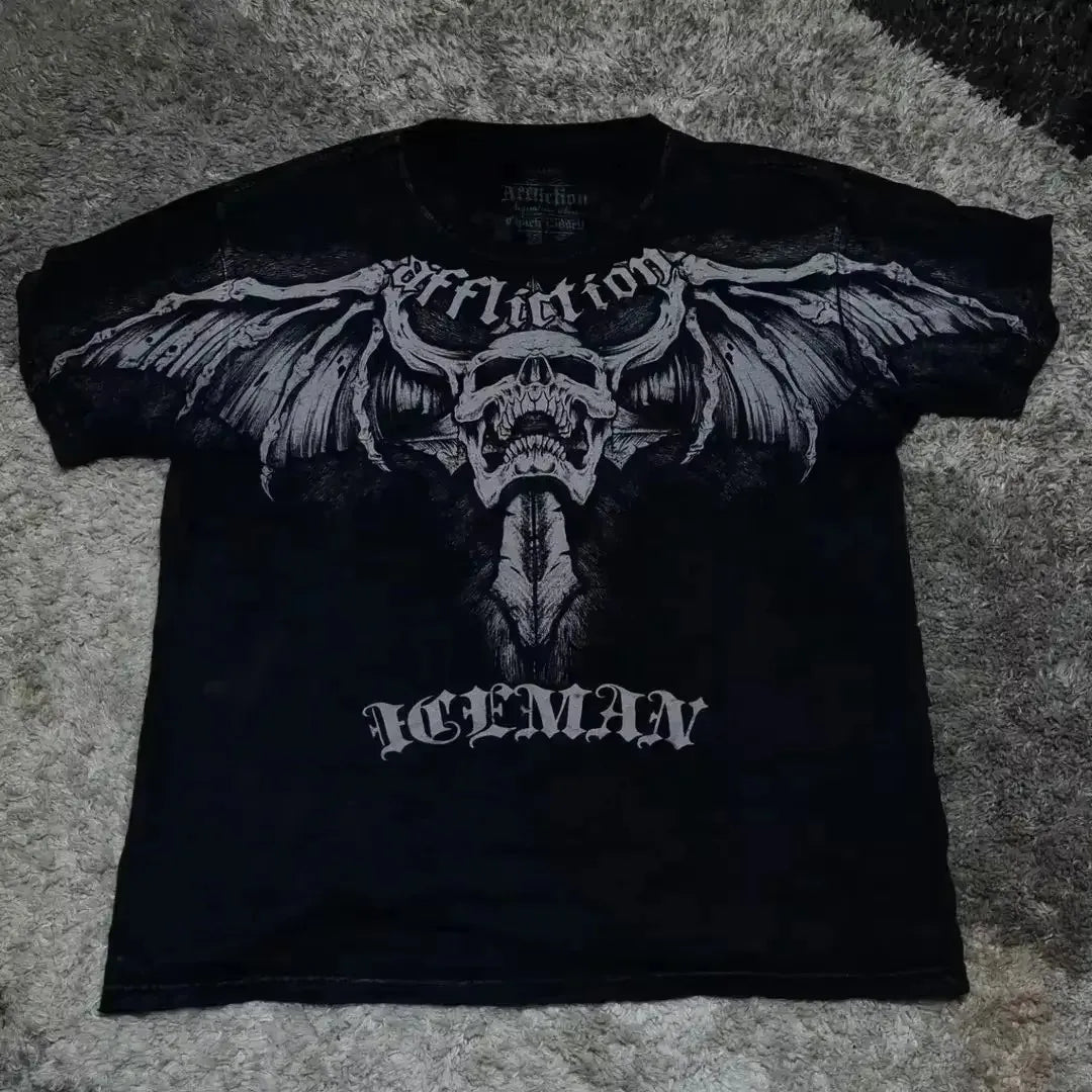 2000s Affliction Winter Long Sleeve T Shirt Hip Hop Crew Neck Oversized Sleeve Men Women Casual Gothic Clothing Tops Street Wear