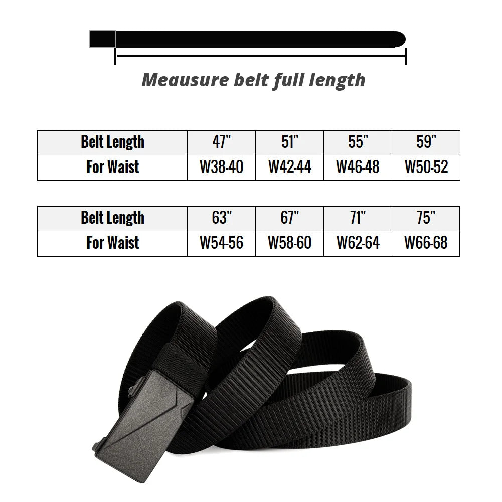 Drizzte Big&Tall Size 120cm to 190cm 47‘’ to 75''  Black Nylon Belt Automatic Ratchet Slide Web Belts Men Belt Leather