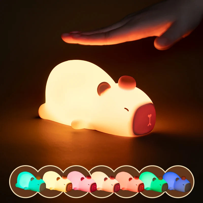 Capybara Cute Silicone LED Cartoon Night Light USB Rechargeable Dimming Sleep Night Lamp For Children's Room Decor Birthday Gift