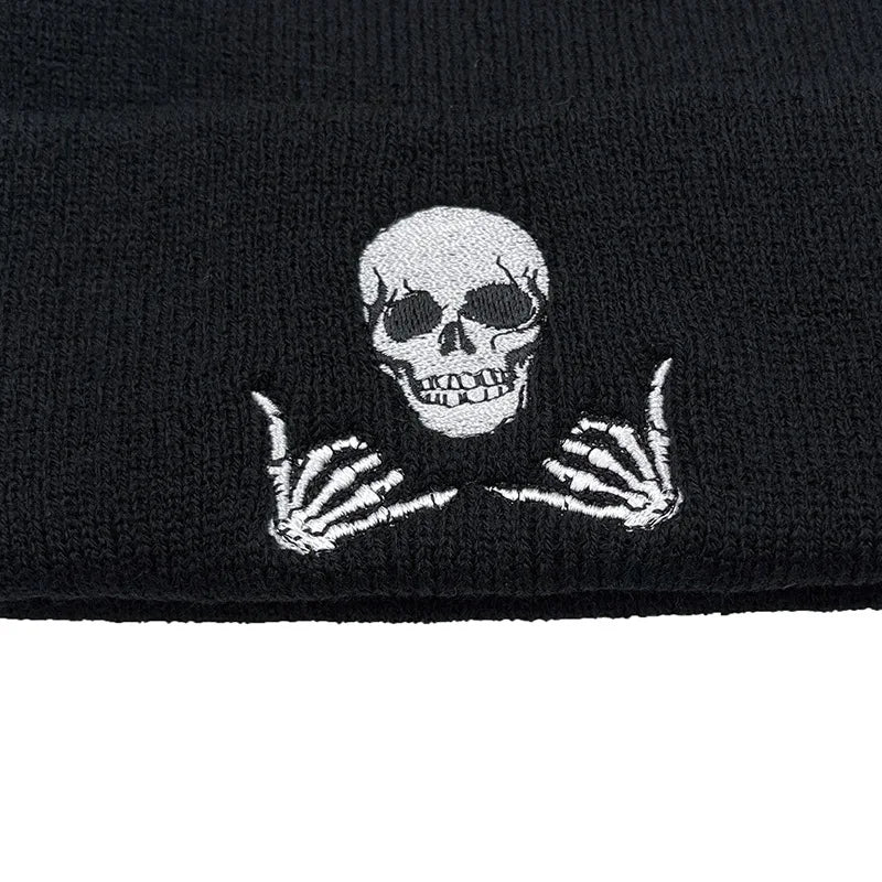 Winter Embroidery Skull Gestures 66 Acrylic Knit Beanies Hat for Men Women Outdoor Mountaineering Warming Cold Caps Youth W193