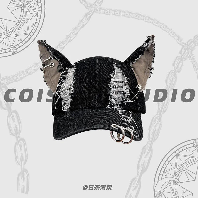 Designer Devil Ears Denim Baseball Caps Women Summer Autumn Personality Versatile Retro Ripped Style Hip Hop Men's Hats