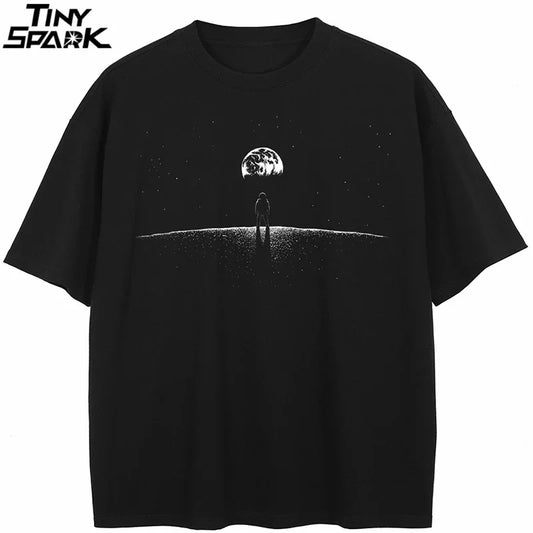 2024 T-Shirt Streetwear Space Astronaut Graphic T Shirt Cotton Hipster Men Tshirt Unisex Tops Tees Black Hip Hop Clothing