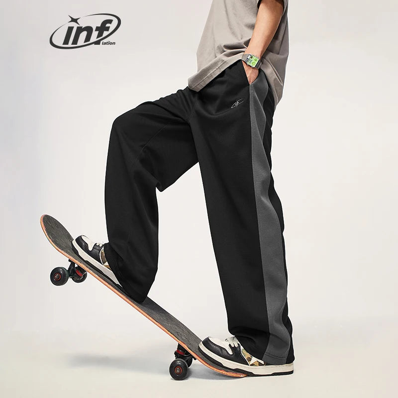 INFLATION Patchwork Wide Leg Pants Men Straight Leg Track Pant Unisex Cotton Sweatpants