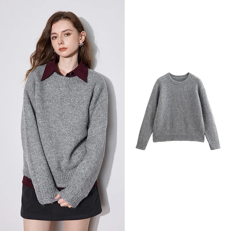 TOYOUTH Women Sweater 2024 Autumn Winter New Bead Sparkling Round Neck Camel Velvet Knitted Pullover Sweater