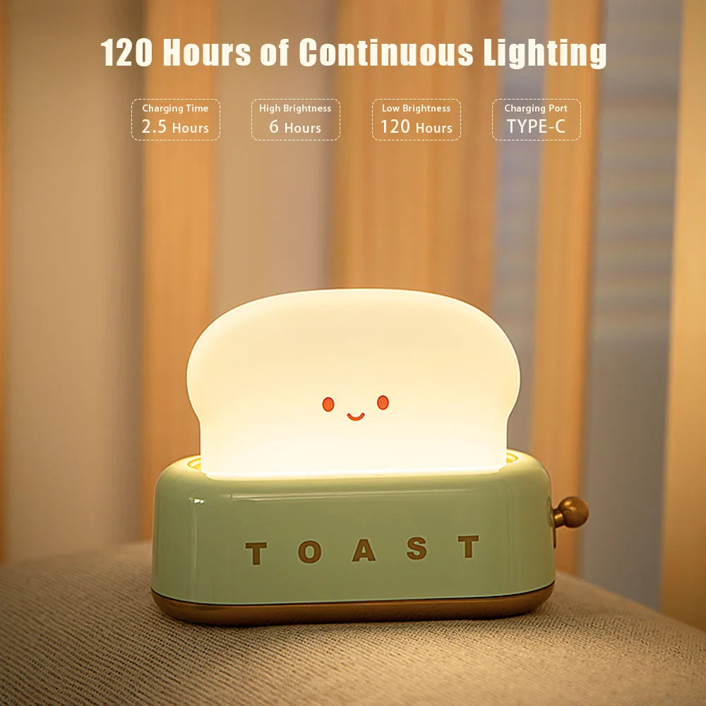 BANDIAN Bread Toast Cartoon LED Night Light Cute Home Decor Kawaii Bread Table Lamps Night Portable Light with Timer Tiny Lamp