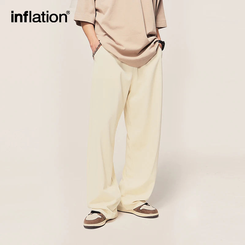 INFLATION Unisex Wide Leg Pants Men Solid Straight Leg Mopping Pants Couple Wear Casual Trousers