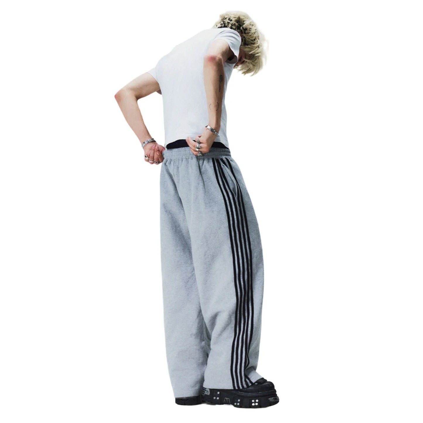 Y2K Fashion Simple Striped Casual Pants for Men and Women Retro Harajuku Loose Straight Pants High Waist Loose Hip Hop Sweatpant