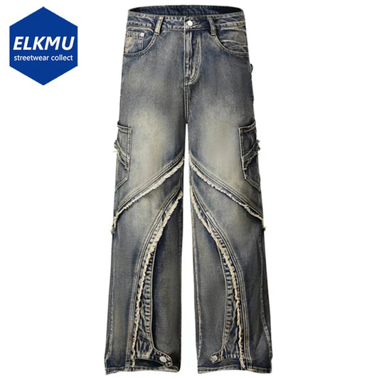 Patchwork Baggy Jeans Men Vintge Loose Straight Denim Pants Y2K Harajuku Streetwear Hip Hop Jeans for Male