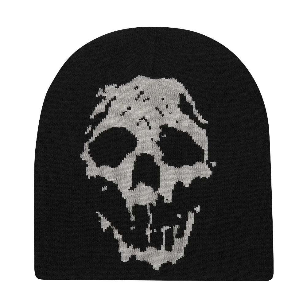 Beanies Fashion Skull Print Y2K Knitted Hats for Women Men Ear Protection Winter Autumn Windproof Keep Warm Gorras Hip Hop Cap