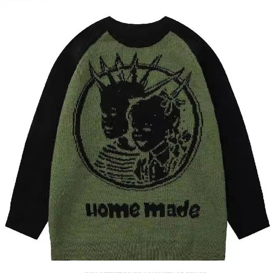 Abstract Portrait Sweater Male Winter American Streetwear Skull Harajuku Knitwear Pullovers Vintage Men's Jumpers Sweaters Knit