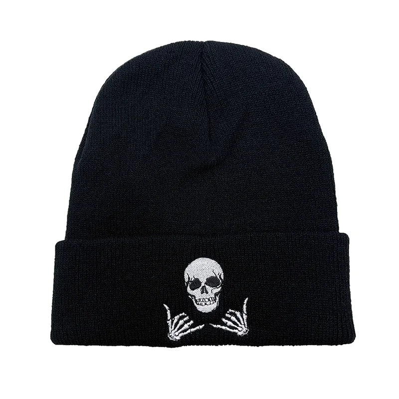 Winter Embroidery Skull Gestures 66 Acrylic Knit Beanies Hat for Men Women Outdoor Mountaineering Warming Cold Caps Youth W193