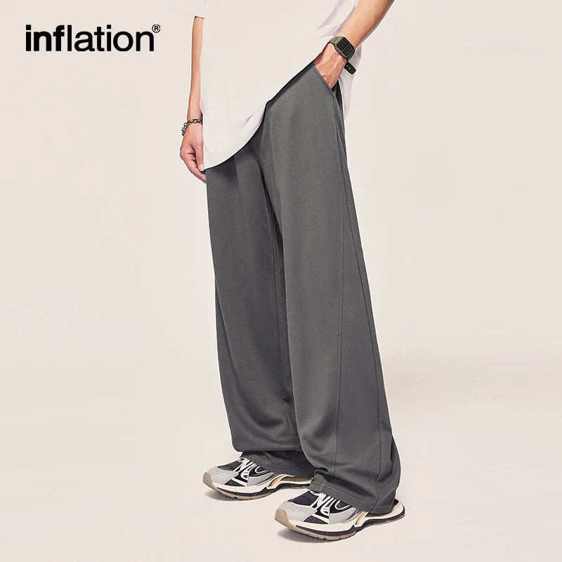 INFLATION Unisex Wide Leg Pants Men Solid Straight Leg Mopping Pants Couple Wear Casual Trousers