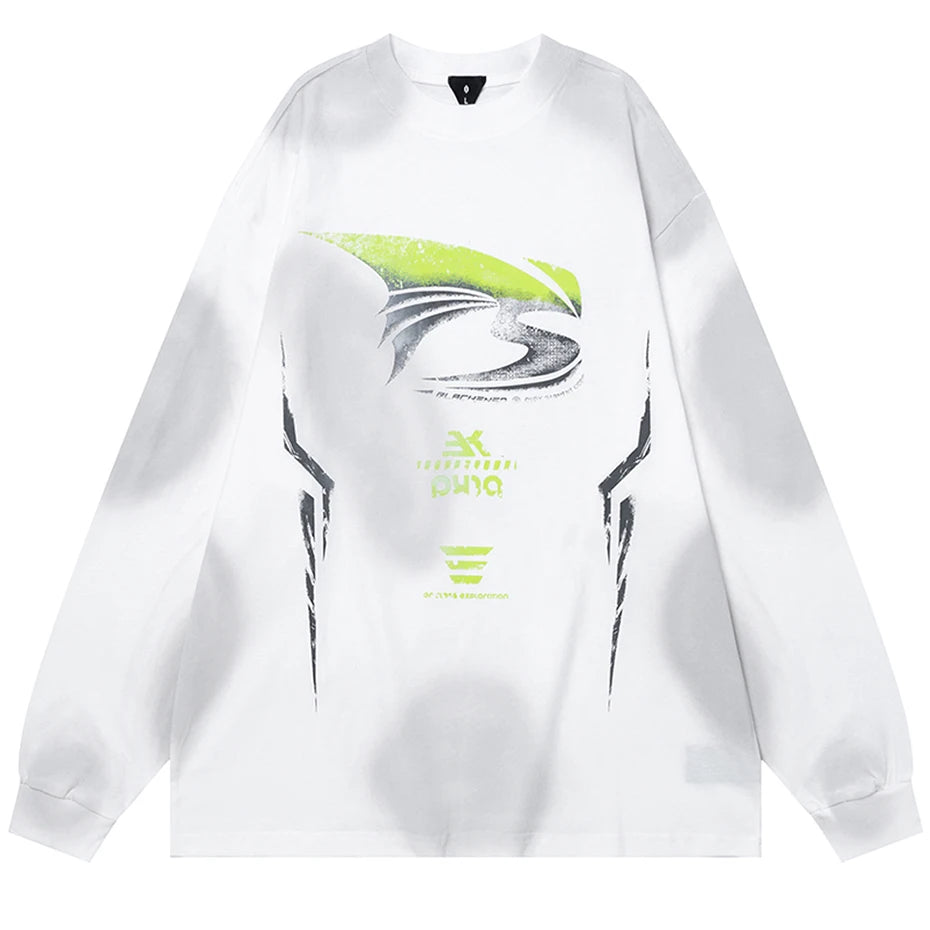 Hip Hop Oversized Long Sleeve T  Shirt Graphic Printed Loose Harajuku Streetwear T-shirt Black White Cotton Tee Tops Y2K Tshirt