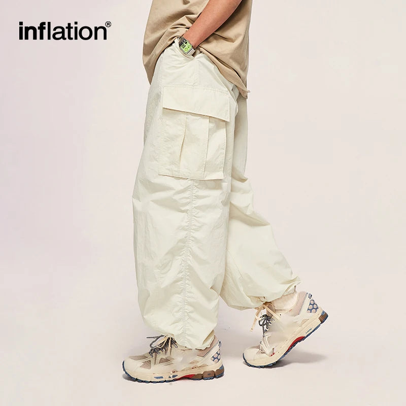 INFLATION Classical Parachute Cargo Pants Men Loose Fit Wide Leg Trousers Unisex Baggy Trousers