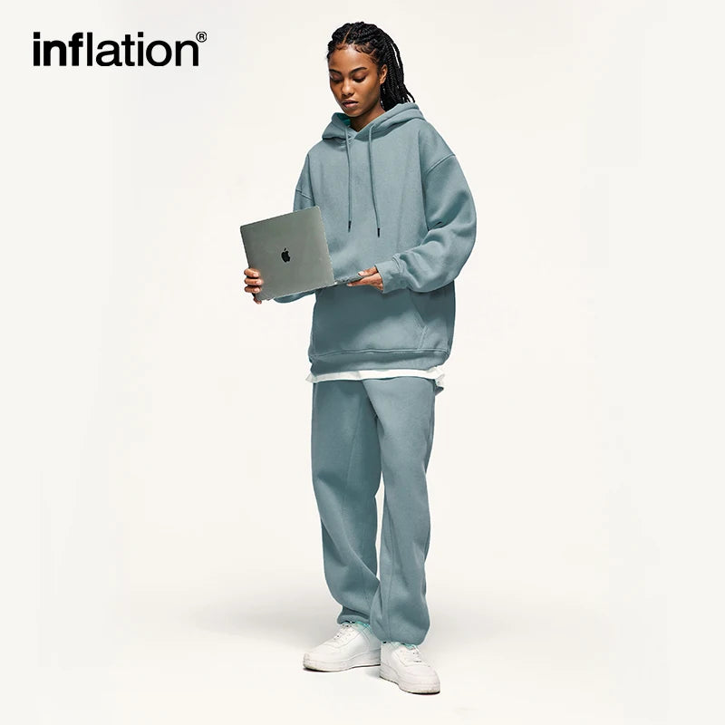 INFLATION 350gsm Thick Vlevet Tracksuit Winter Set Unisex Trendy Candy Color Jogging Suit Mens Matching Velvet Hoodies Set