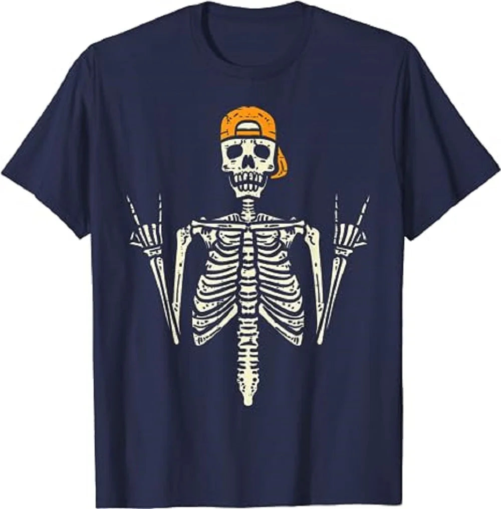 Rocker Skeleton Cap Skater Cool Halloween Punk Rock Men Boys T-Shirt 80058