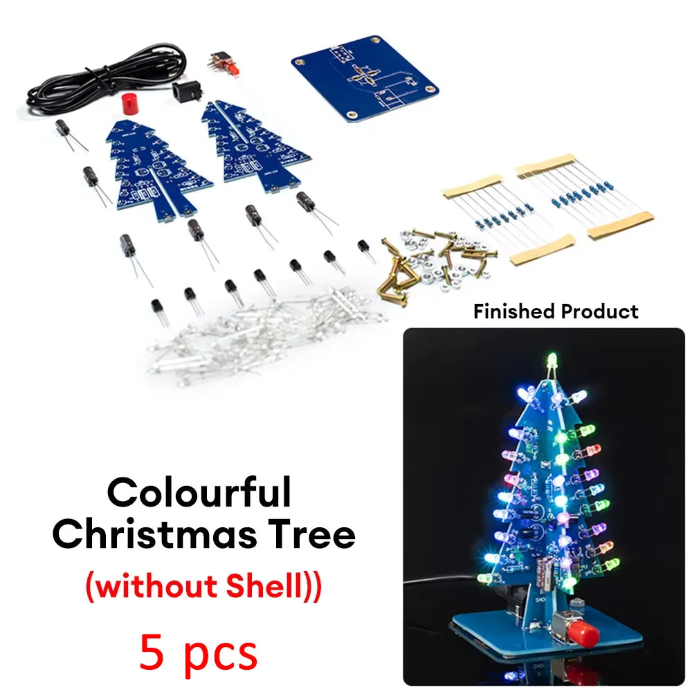 Xmas Tree DIY Kits RGB LED Flashing Tree DIY Kits Electronics Soldering Colorful 3D for Soldering Practice Learning