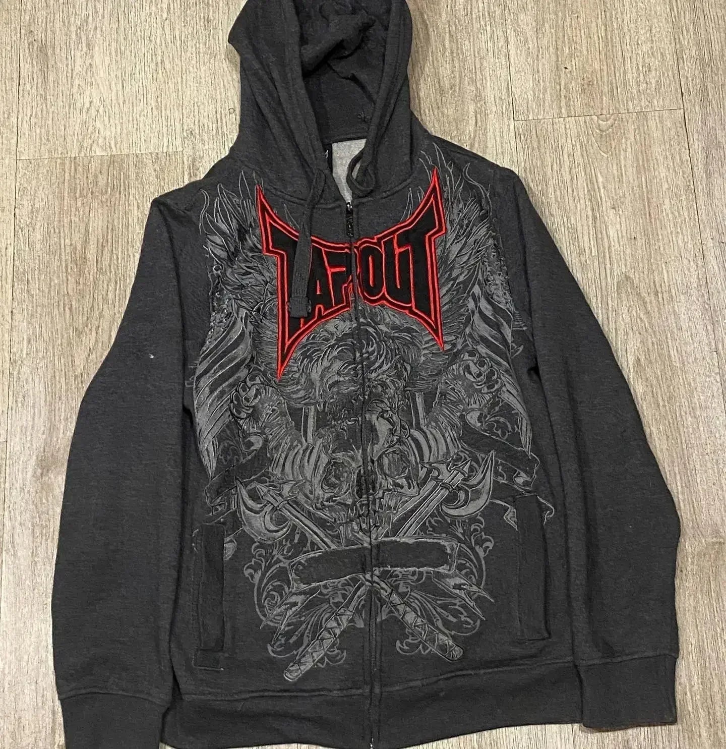 Harajuku Tapout Hoodie Gothic Embroidery Hoodies Women Y2k Casual Loose Oversize Hip Hop Korean Punk Long Sleeve Zipper Tops