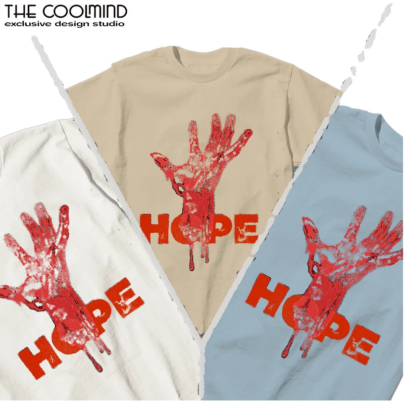 Coolmind U0019-T2 Hand Print Men T Shirt Cool Exclusive Graphic Tshirt Unisex O-Neck Tee Shirts Tops