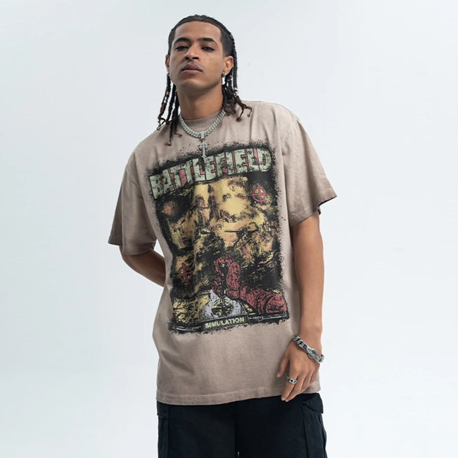 Men's Streetwear Hip Hop T Shirts Graphic Printed Harajuku Oversized T-shirts Summer Loose Short Sleeve Tee Tops for Male