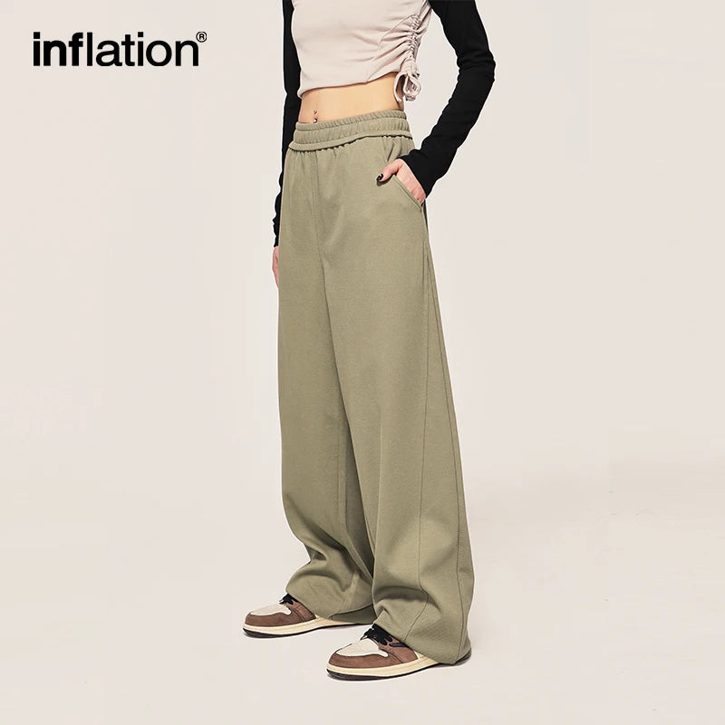 INFLATION Unisex Wide Leg Pants Men Solid Straight Leg Mopping Pants Couple Wear Casual Trousers