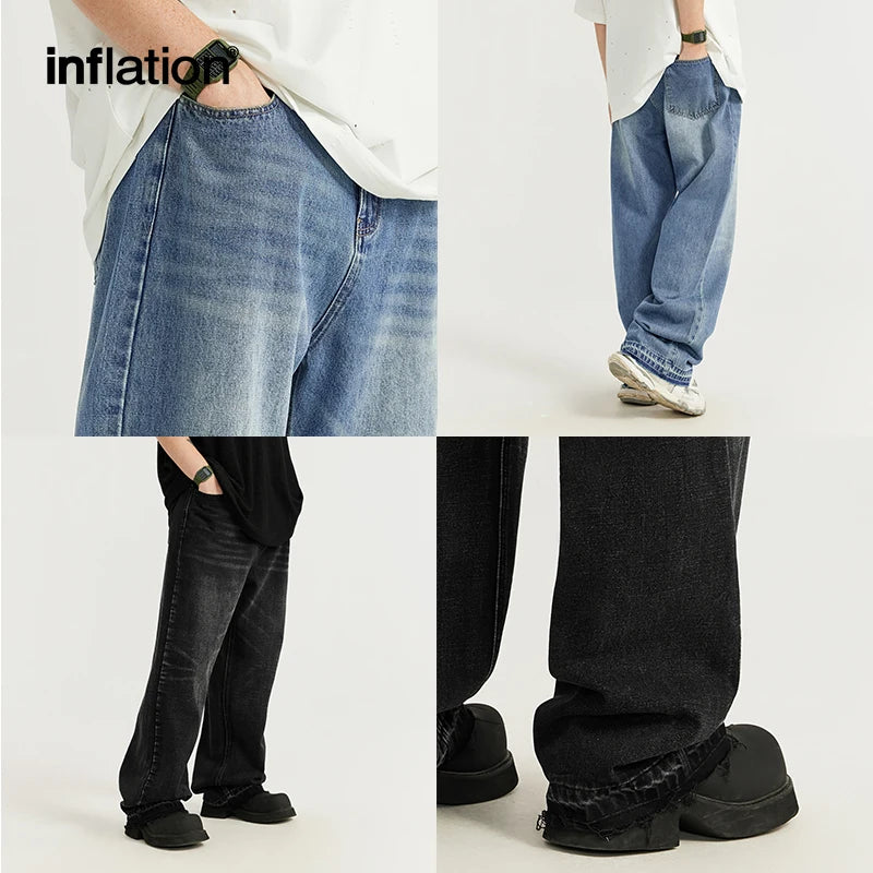 INFLLATION Retro Washed Denim Pants Men Classic Jeans Trousers