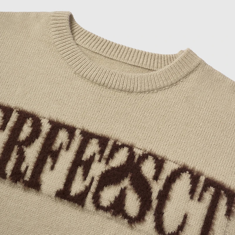 INFLATION Unisex American Letter Jacquard Sweater Pullover Trendy Streetwear Loose Knitted Sweater