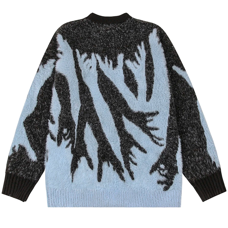 Men's Hip Hop Sweater Hands Graphic Loose Knit Jumper Streetwear Harajuku Oversized Pullover Sweaters for Male