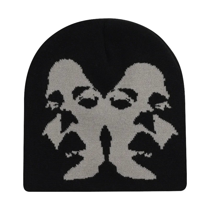 2024 Fashion Face Pattern Beanies Hip Hop Y2K Street Hat Women Men Dance Fire Hell Burn Winter Warm Knitted Bonnet Skiing Hat