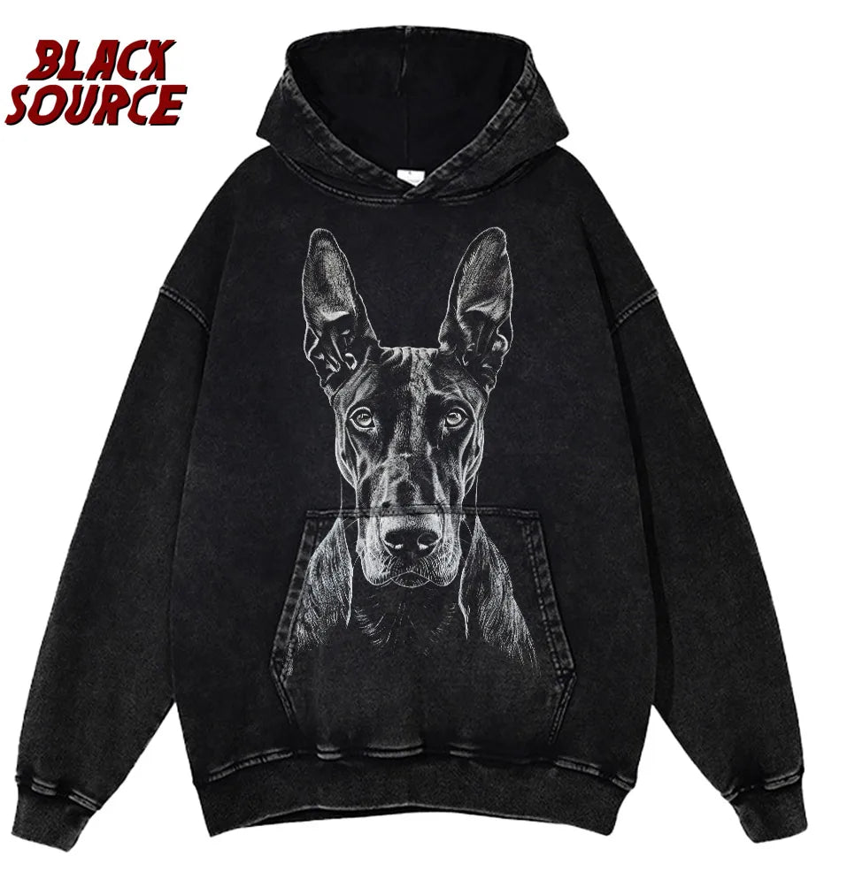 Men Streetwear Hip Hop Oversized T Shirt Funny Doberman Dog Graphic T-Shirt Vintage Washed Black Tshirt Harajuku Cotton P0843