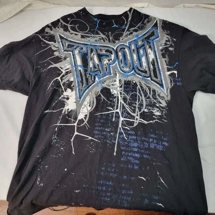 Streetwear Tapout T Shirt Y2K Tops Hip Hop Graphic Print Oversized White TShirt Men Women Round Neck Cotton Short Sleeve Clothes