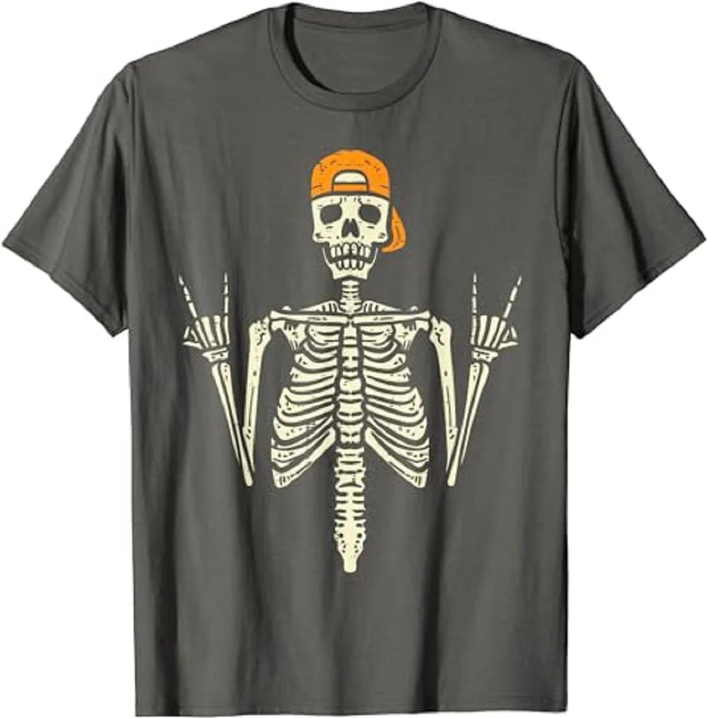 Rocker Skeleton Cap Skater Cool Halloween Punk Rock Men Boys T-Shirt 80058