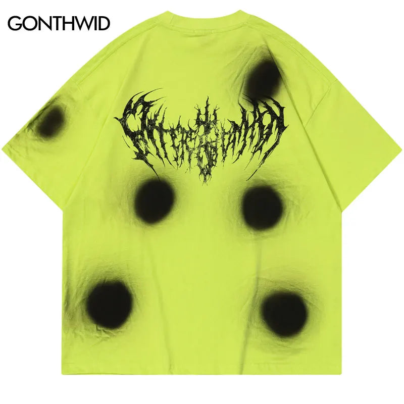 Hip Hop Oversize T-Shirt Grunge Letter Graphic Print Punk Gothic Tie Dye Tshirt Streetwear 2024 Harajuku Loose Short Sleeve Tops