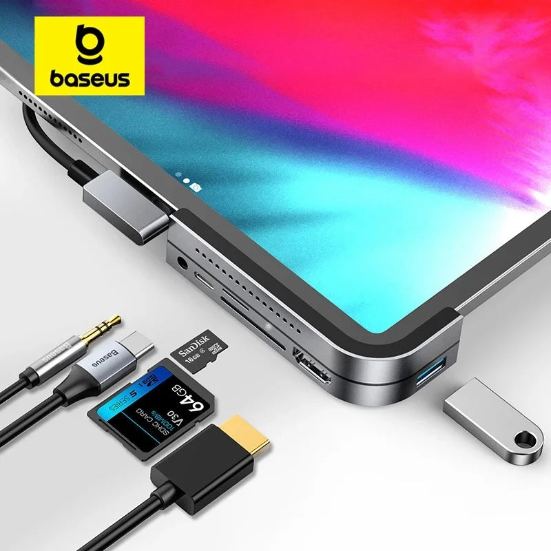 Baseus USB C HUB to USB 3.0 HDMI-compatible USB HUB for iPad Pro Type C HUB for MacBook Pro Docking Station Multi 6 USB Ports