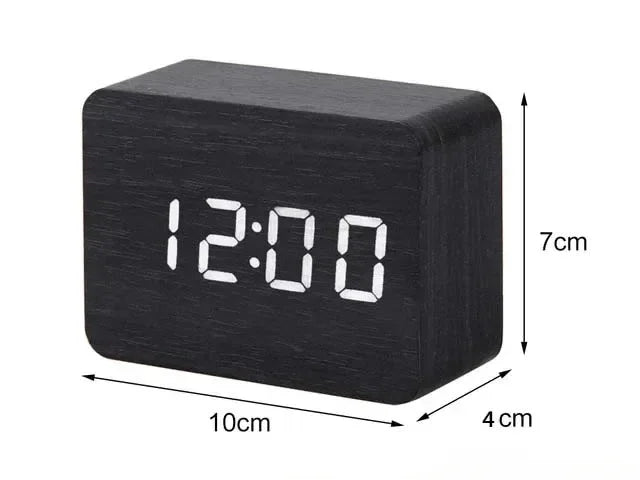 Digital LED Wooden Alarm Clock With Temperature Voice Control Snooze Electronic Desk Clock USB AAA Power Supply Decorations Home