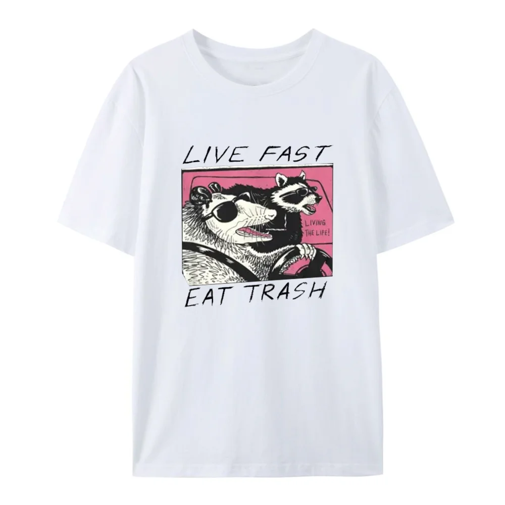 Fashion Funny Possum Raccoon Live Fast Eat Trash Street Cats Squad T-Shirt Amazing Quality Top Casual Hip Hop tees 62483