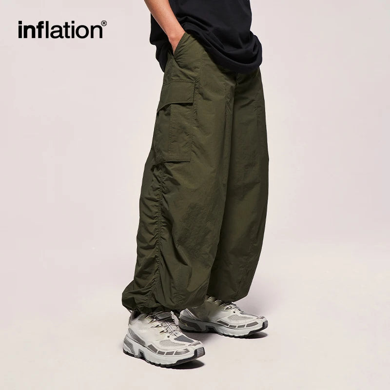 INFLATION Classical Parachute Cargo Pants Men Loose Fit Wide Leg Trousers Unisex Baggy Trousers