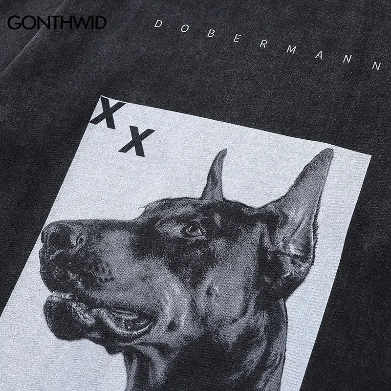 Hip Hop Doberman Dog Black Oversized T-shirt