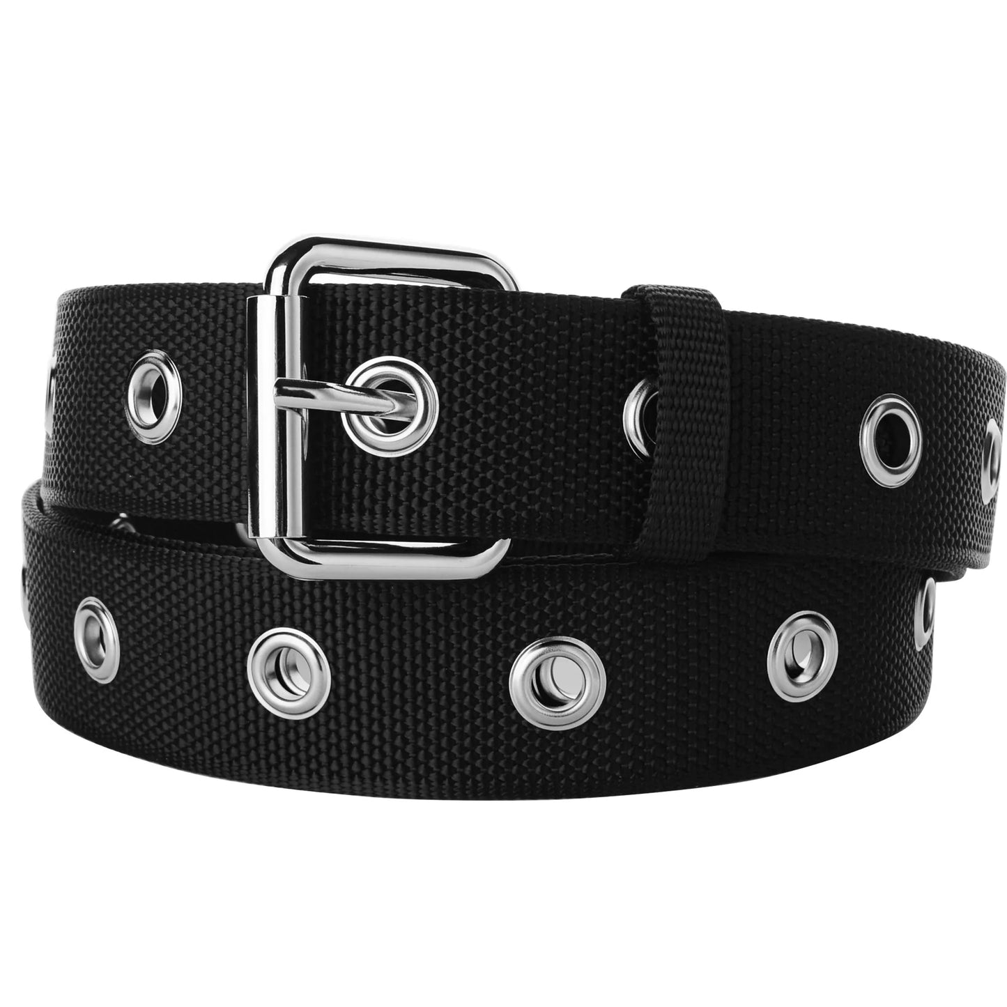 Drizzte Grommet Belt Nylon Punk Belt for Women Men Jeans Big Hole Plus Size to 170cm/67inch