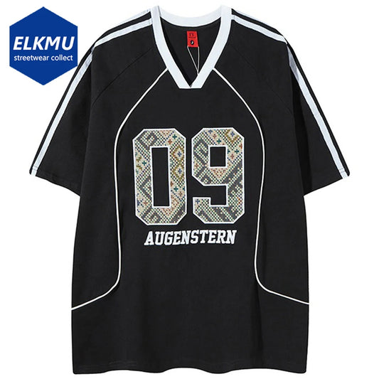 2025 Men Streetwear Hip Hop T Shirts Letter Embroidery Black White Loose Tee Tops Harajuku Oversized T-shirts