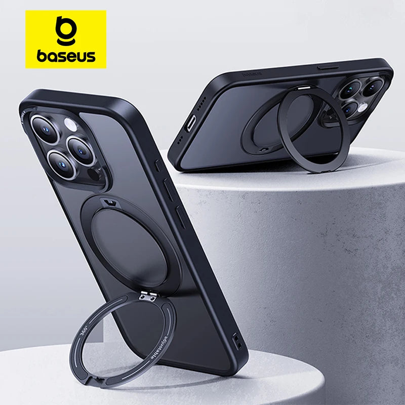 Baseus Magnetic Ring Stand Case for iPhone 16 15 Pro Max Case 360° Rotation Cover for iPhone 15 Pro Plus Magnet Kickstand Case