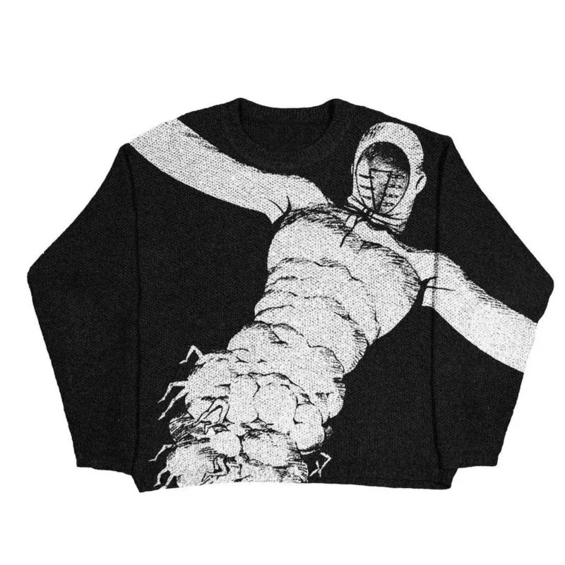 Oversized Sweater Men Women Harajuku Anime Girl Graffiti Vintage Knitted Sweater 2023 Winter Unisex Cotton Pullover Streetwear