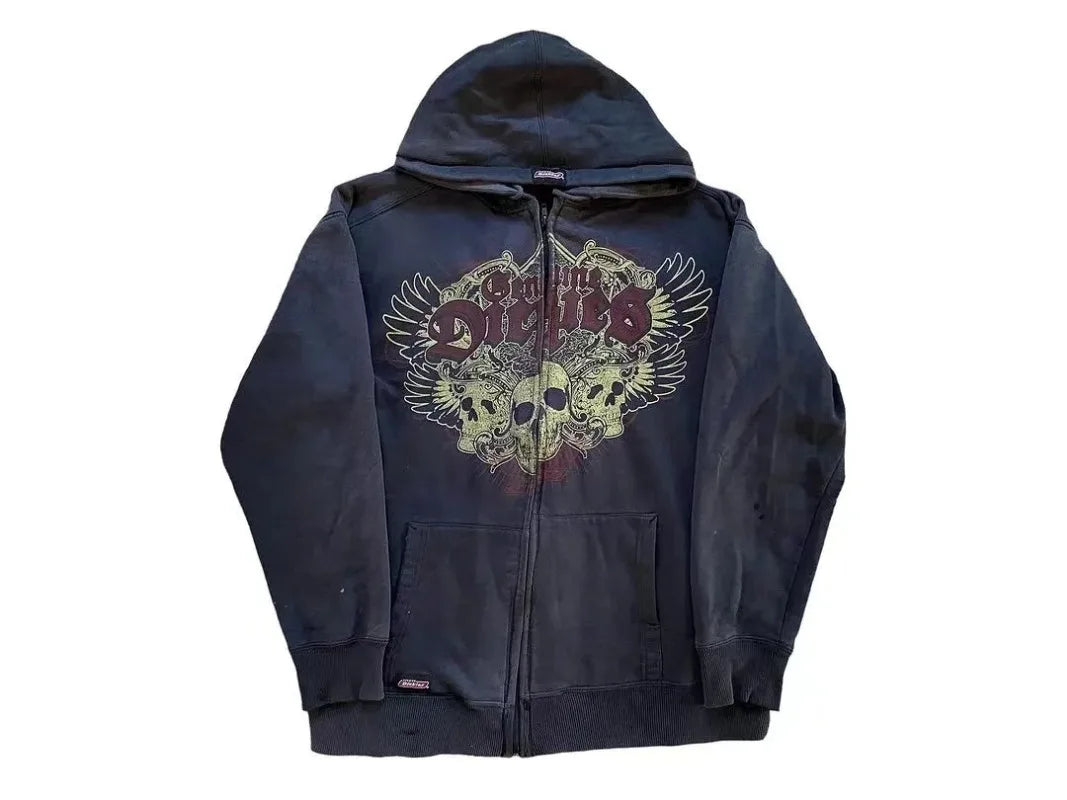 Gothic fashion skull print zipper hoodies for men 2023 autumn and winter hip-hop long-sleeved casual versatile baggy sweatshirts