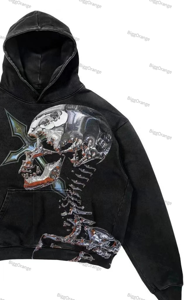 New skull print youth clothing sweater European and American style street men and women hip-hop hooded loose top men clothing