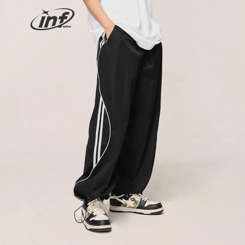 INFLATION Vintage Striped Wide Leg Trousers Unisex  Drawstring Waist Sportswear Track Pants