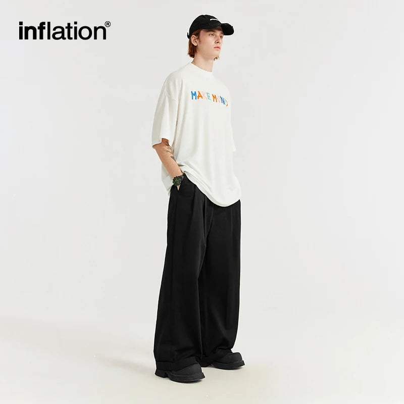 INFLATION Japanese Style Double Pleat Straight Leg Pants Unisex Trendy Casual Trousers