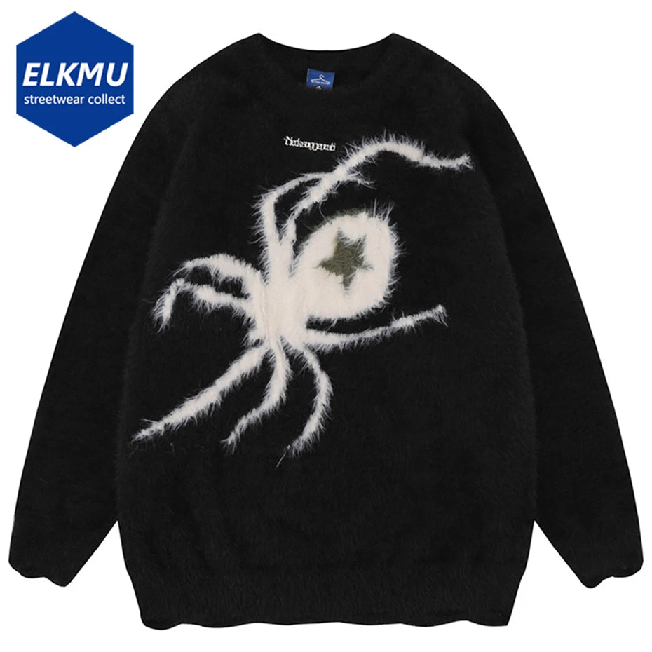 Star Spider Sweater Goth Punk Harajuku Hip Hop Streetwear Sweaters Men 2023 Fall Winter Oversized Knitted Jumper Pullover Black