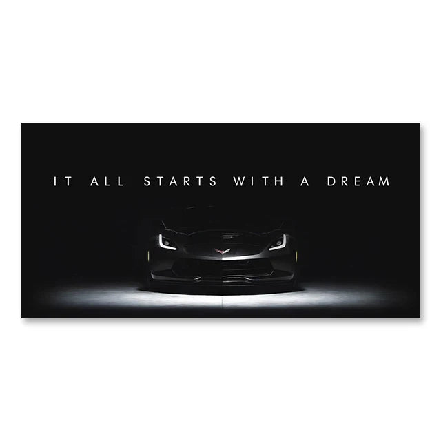 Super Car Canvas Wall Art Inspirational Quote IT ALL STARTS WITH A DREAM Poster for Home Wall Decor Gift for Friends Unframed