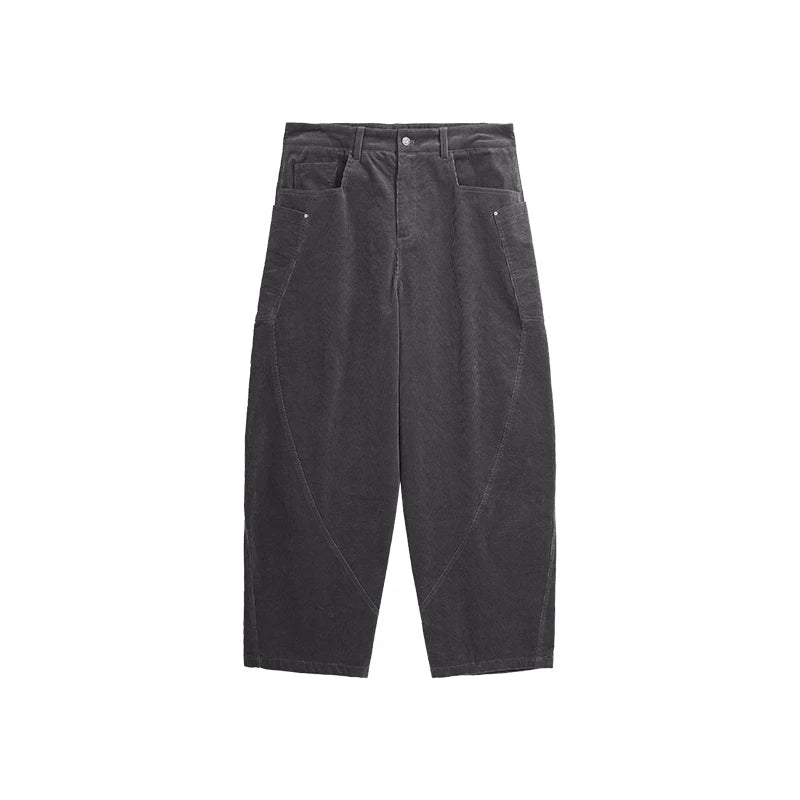 INFLATION 100% Cotton Corduroy Cargo Pants Men Loose Casual Japanese Vintage 3D Cut Trousers
