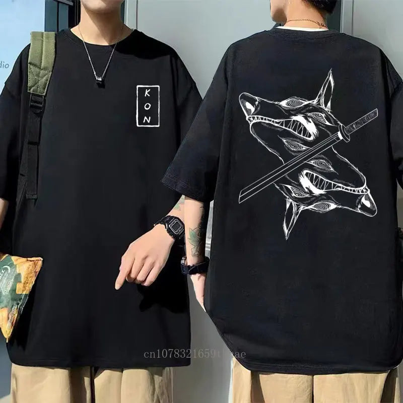 Japanese Anime Cartoon Kon Shirt Men Running Sports Loose Oversized T-shirt Short Sleeve Cotton Summer Men's Top Men's T Shirt